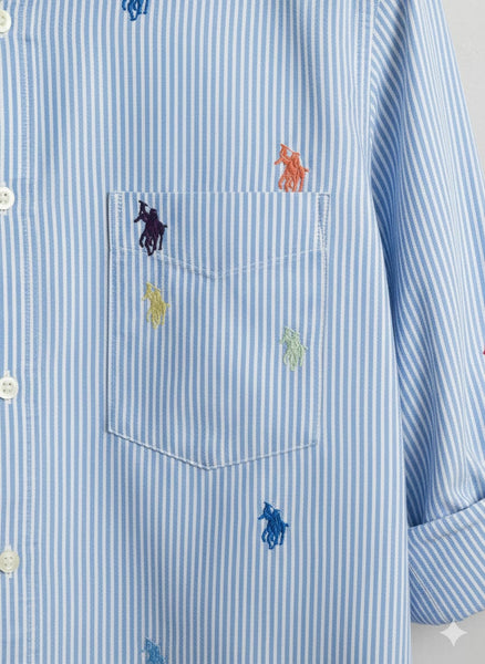 Premium  Classic Multicolor Pony Embroidered Striped Shirts
