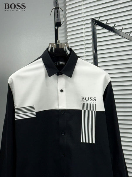 Men’s Stylish Black & White Panel Shirt Modern Contrast Design