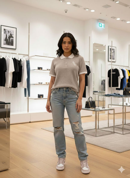 Fashionable Women's Embroidered Logo Polo Shirt