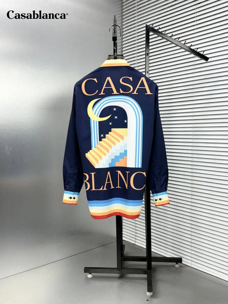 Luxury Artistic Print Shirt Rainbow Collar Statement Design