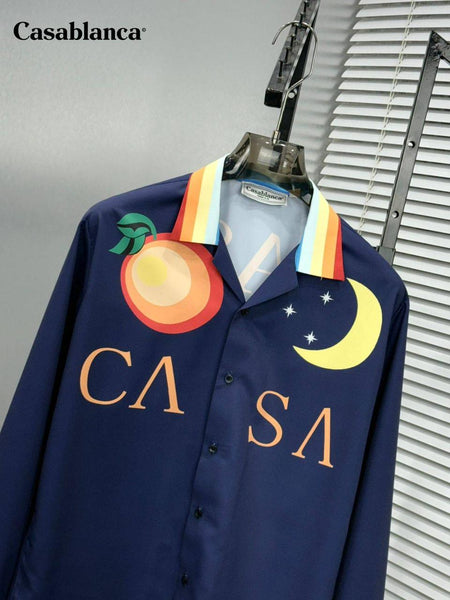 Luxury Artistic Print Shirt Rainbow Collar Statement Design