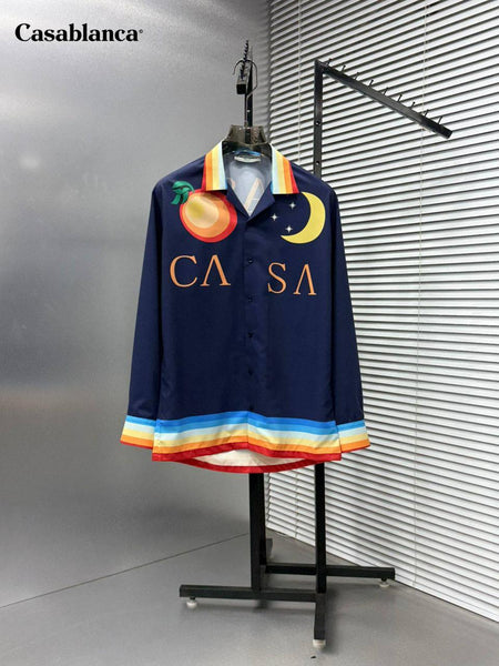 Luxury Artistic Print Shirt Rainbow Collar Statement Design