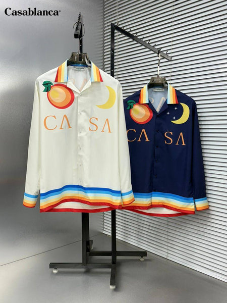 Luxury Artistic Print Shirt Rainbow Collar Statement Design