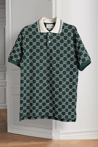 Premium Green Monogram Polo T-Shirt Designer Style, Classic Collar, Regular Fit
