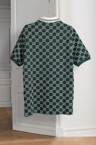 Premium Green Monogram Polo T-Shirt Designer Style, Classic Collar, Regular Fit