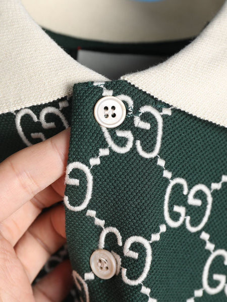 Premium Green Monogram Polo T-Shirt Designer Style, Classic Collar, Regular Fit