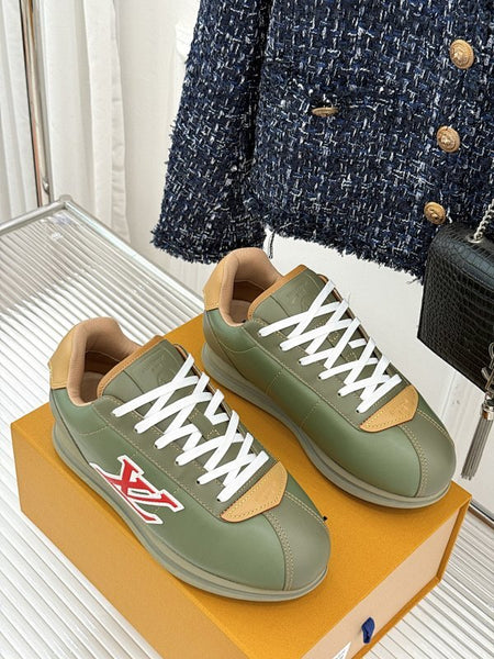 Branded Olive Green Low-Top Sneakers with Bold brand Logo