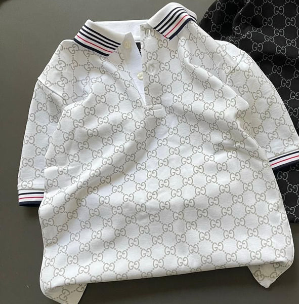 Kids Premium Designer  Polo T-Shirt with All-Over Monogram Print