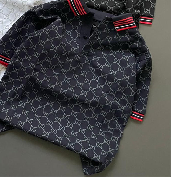 Kids Premium Designer  Polo T-Shirt with All-Over Monogram Print