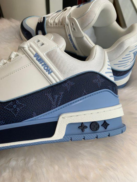 Premium Brand  Trainer Sneaker White & Marine Blue Premium Designer Shoes