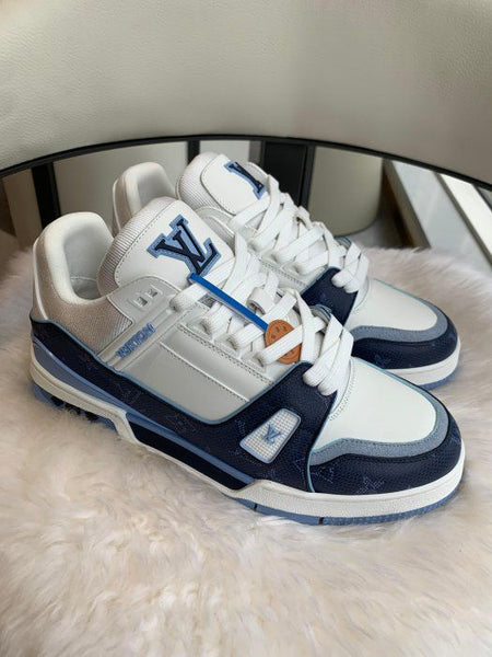 Premium Brand  Trainer Sneaker White & Marine Blue Premium Designer Shoes
