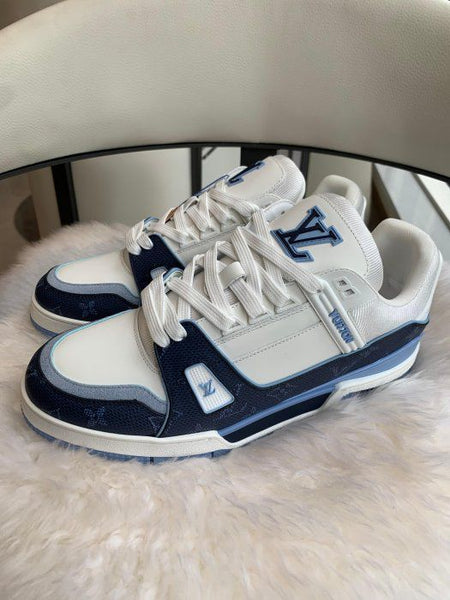 Premium Brand  Trainer Sneaker White & Marine Blue Premium Designer Shoes
