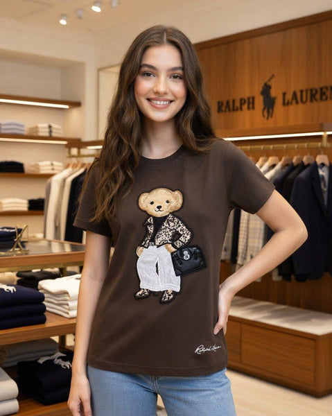 Stylish Teddy Bear Embroidered T-Shirt Collection for Women