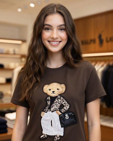 Stylish Teddy Bear Embroidered T-Shirt Collection for Women