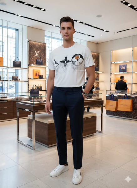 Luxury White Designer Drop Shoulder T‑Shirt for Men