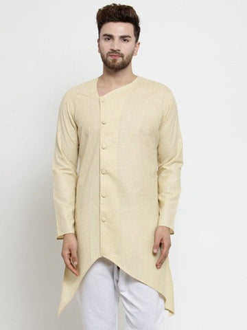 Designer Beige Linen Kurta For Men By Visach
