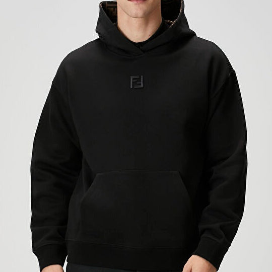 Black Hooded Logo Embroidered Sweatshirt