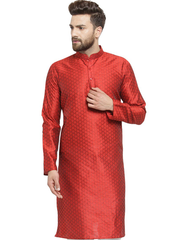 Embellished Brocade Kurta in Red By Treemoda