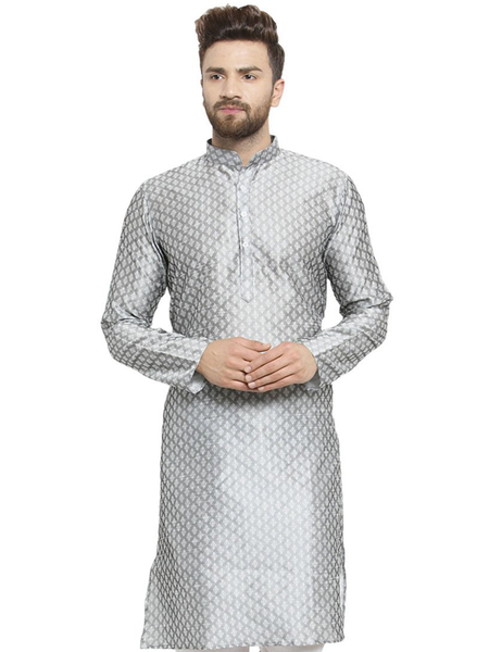 Embellished Brocade Kurta in Grey By Treemoda