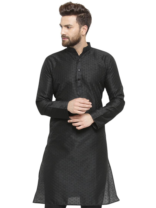 Embellished Brocade Kurta in Black By Treemoda