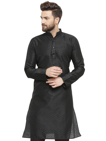 Embellished Brocade Kurta in Black By Treemoda