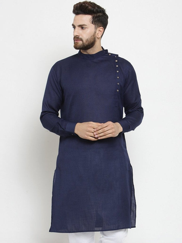 Designer Blue Linen Kurta  For Men By Treemoda
