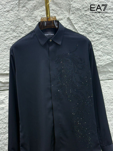 Men’s Premium Black  Designer Shirt with Crystal Artwork