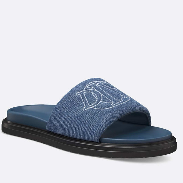 Blue Denim Logo Slide Sandals Luxury Casual Comfort Wear