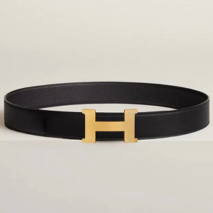 Executive Style Premium Brass Logo Buckle Leather Belt