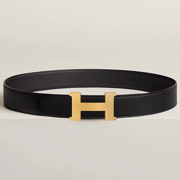 Executive Style Premium Brass Logo Buckle Leather Belt