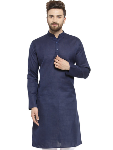 New Lenin Plain Kurta In Navy Blue By Treemoda
