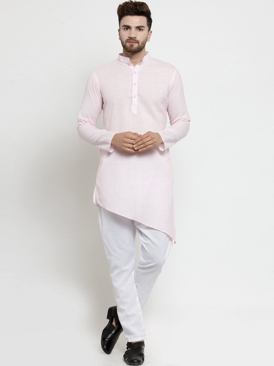 Designer Pink Linen Kurta With Aligarh Pajama For Men By Treemoda