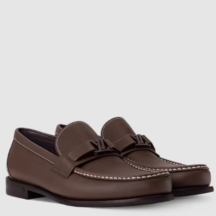 Luxury Brown Textured Leather Loafers with Signature Detail