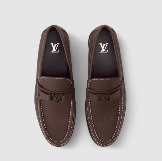 Luxury Brown Textured Leather Loafers with Signature Detail
