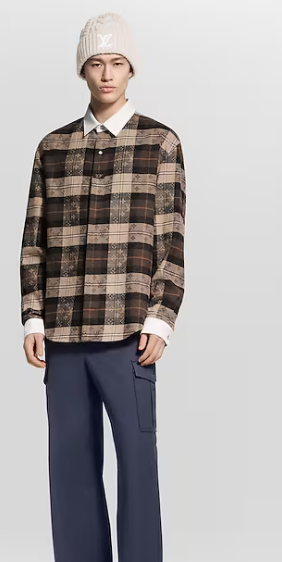 Monogram Flannel Long-Sleeved Polo Shirt