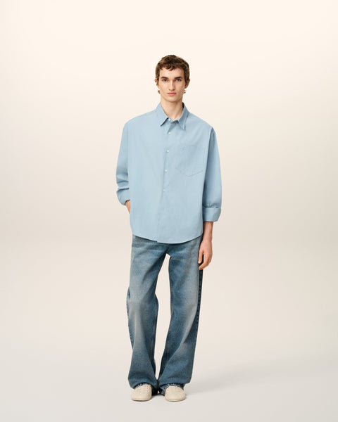 Luxury  Blue Embossed  Logo Boxy Shirt