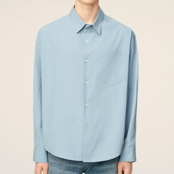 Luxury  Blue Embossed  Logo Boxy Shirt