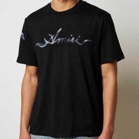 Luxury Smoke Logo Black  Drop Shoulder Tee