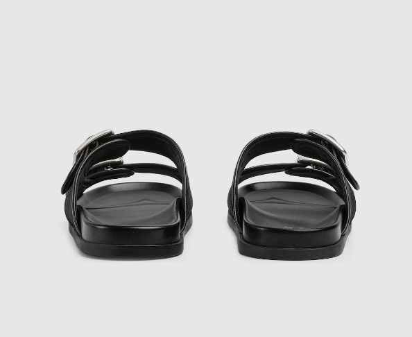 Luxury Men's Black Slide Sandal With Buckles