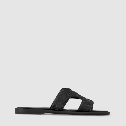 Luxury Black Embossed Slide Sandals Elegant & Comfortable Everyday Wear