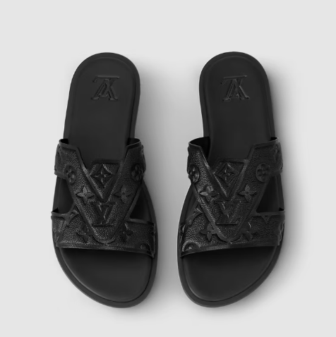 Luxury Black Embossed Slide Sandals Elegant & Comfortable Everyday Wear