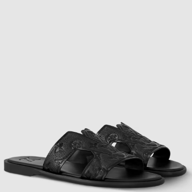 Luxury Black Embossed Slide Sandals Elegant & Comfortable Everyday Wear