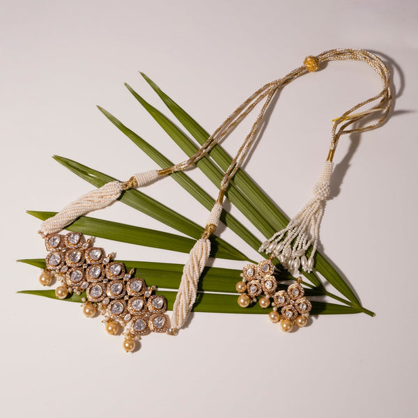 Elegant Kundan Pearl Choker Necklace Set with Matching Earrings