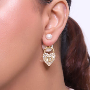 Pearl Bomber Studs With Golden CD Heart Drops