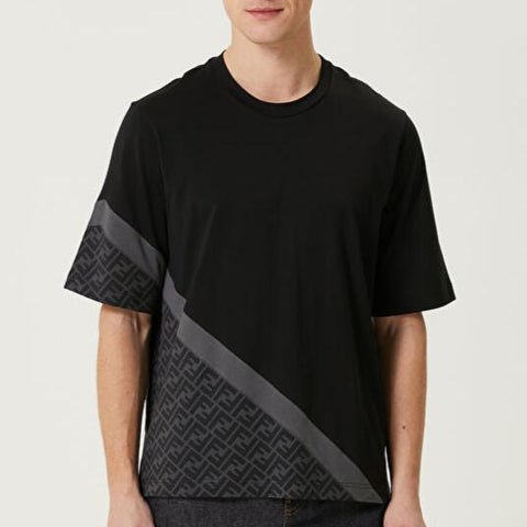 Black Grey Logo Patterned Stripe Drop Shoulder T-shirt