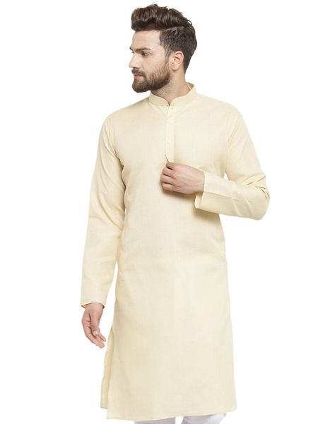 New Lenin Plain Kurta In Beige By Treemoda