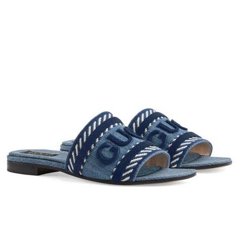 Luxury Women's Blue Script Denim Sandal