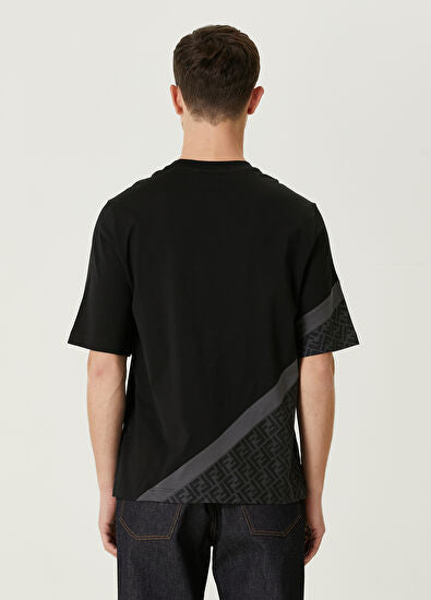 Black Grey Logo Patterned Stripe Drop Shoulder T-shirt