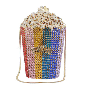 Women High-Quality Popcorn Bucket Crystal Clutch Bag