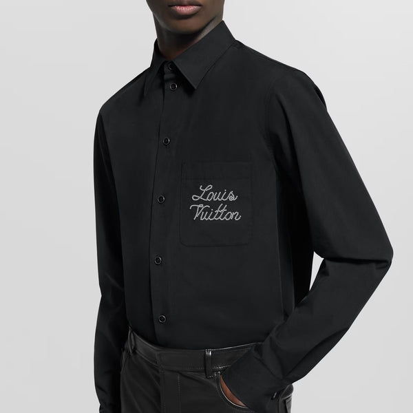 Luxury Embroidered Signature Long-Sleeve Shirt